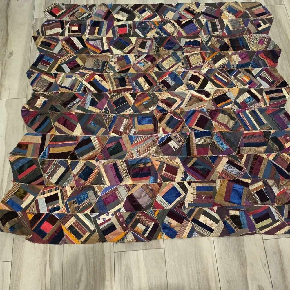 OOAK antq/vtg crazy quilt top  60x64( Unfinished )